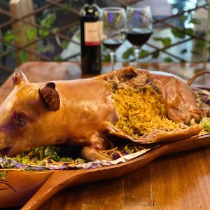 Cochinillo stuffed with Paella Valenciana